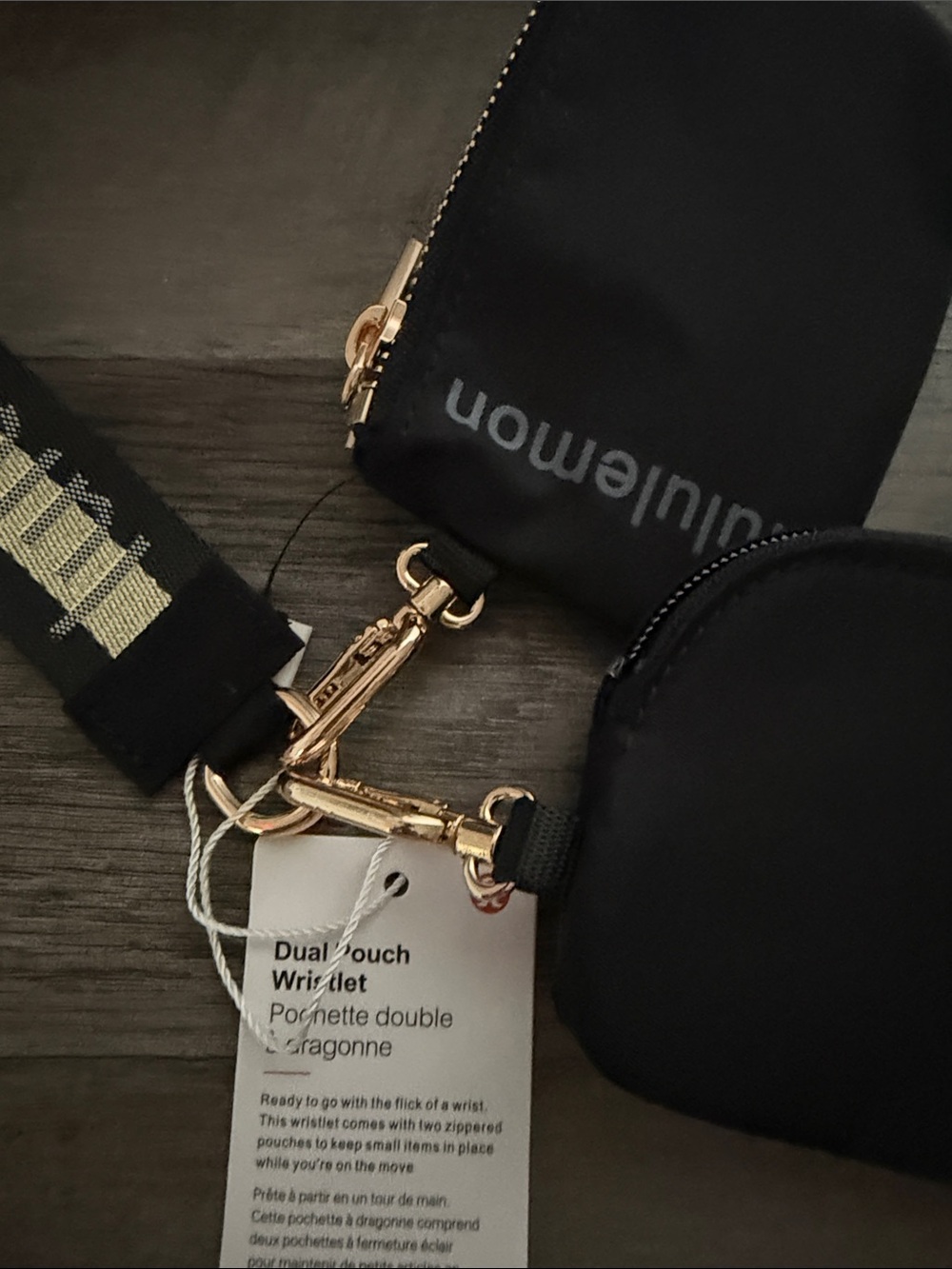 lululemon athletica Black Dual Pouch Wristlet with Gold Strap Accent - Picture 3 of 5